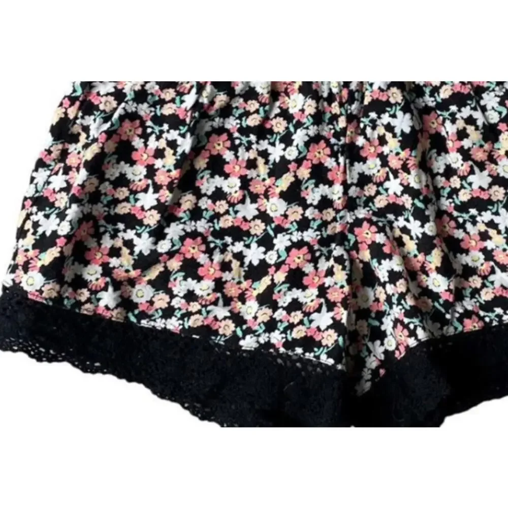 Girls 10 Justice Black White Pink Floral Lace Stretch Spring Summer Shorts